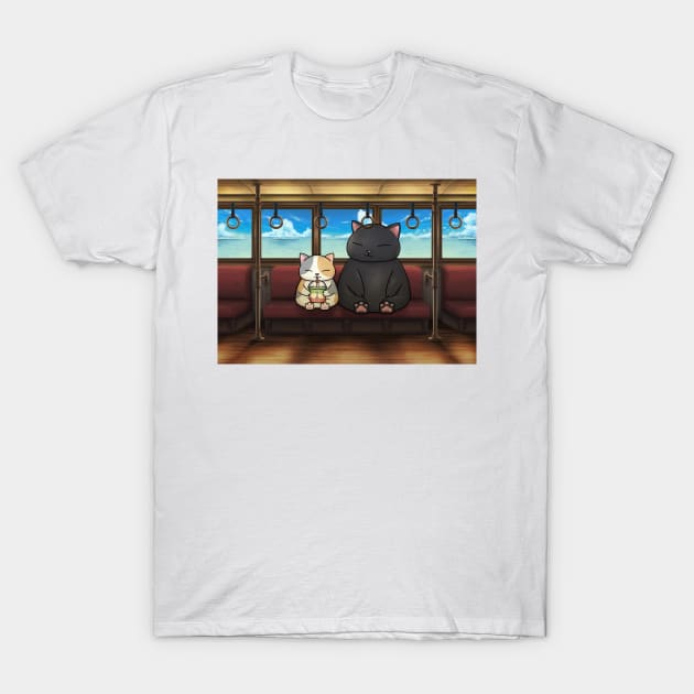 Cats on Sea Train T-Shirt by Takeda_Art